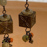 Jade, Silver & Coral Earrings