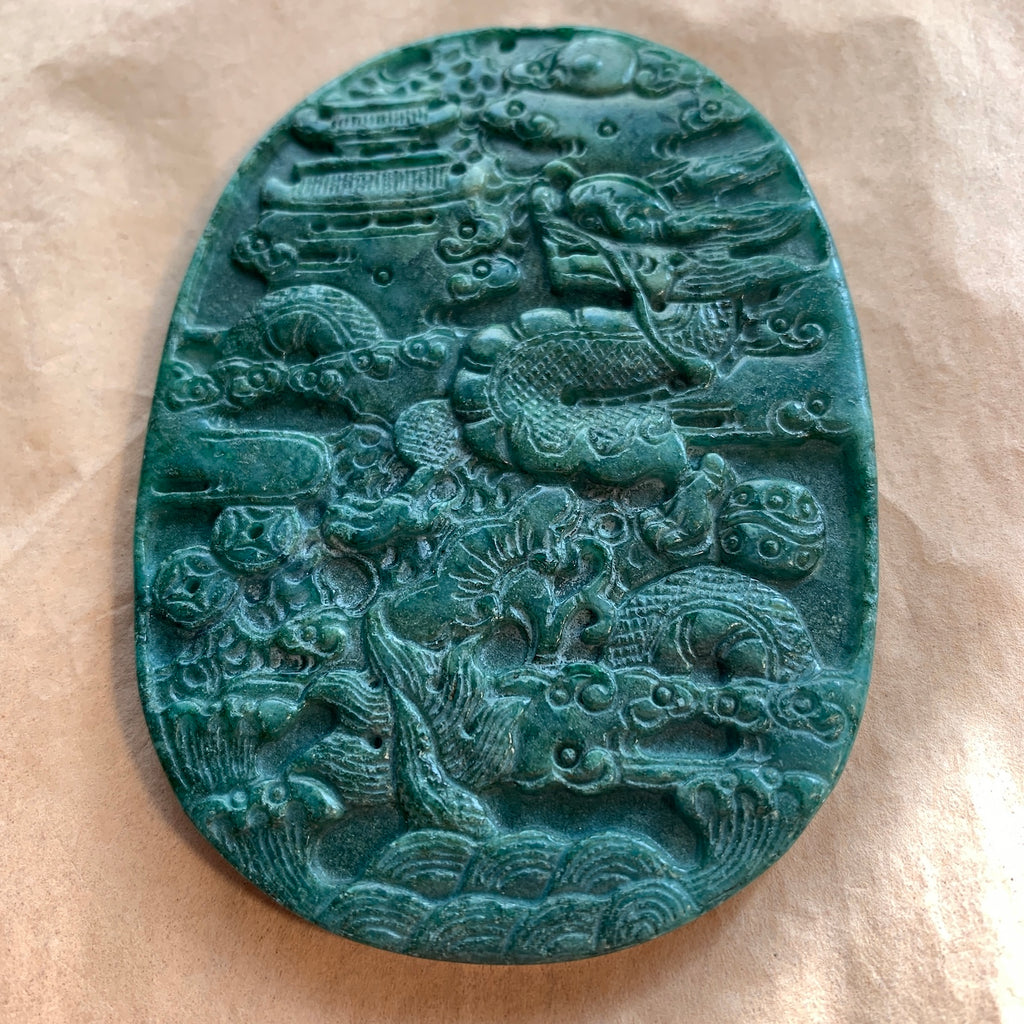 Extra-Large Green Jade Carved Pendant