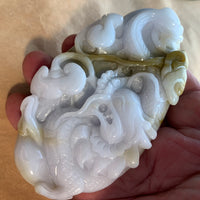 Extra-Large Lavender & Beige Jade Carved Pendant