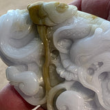 Extra-Large Lavender & Beige Jade Carved Pendant