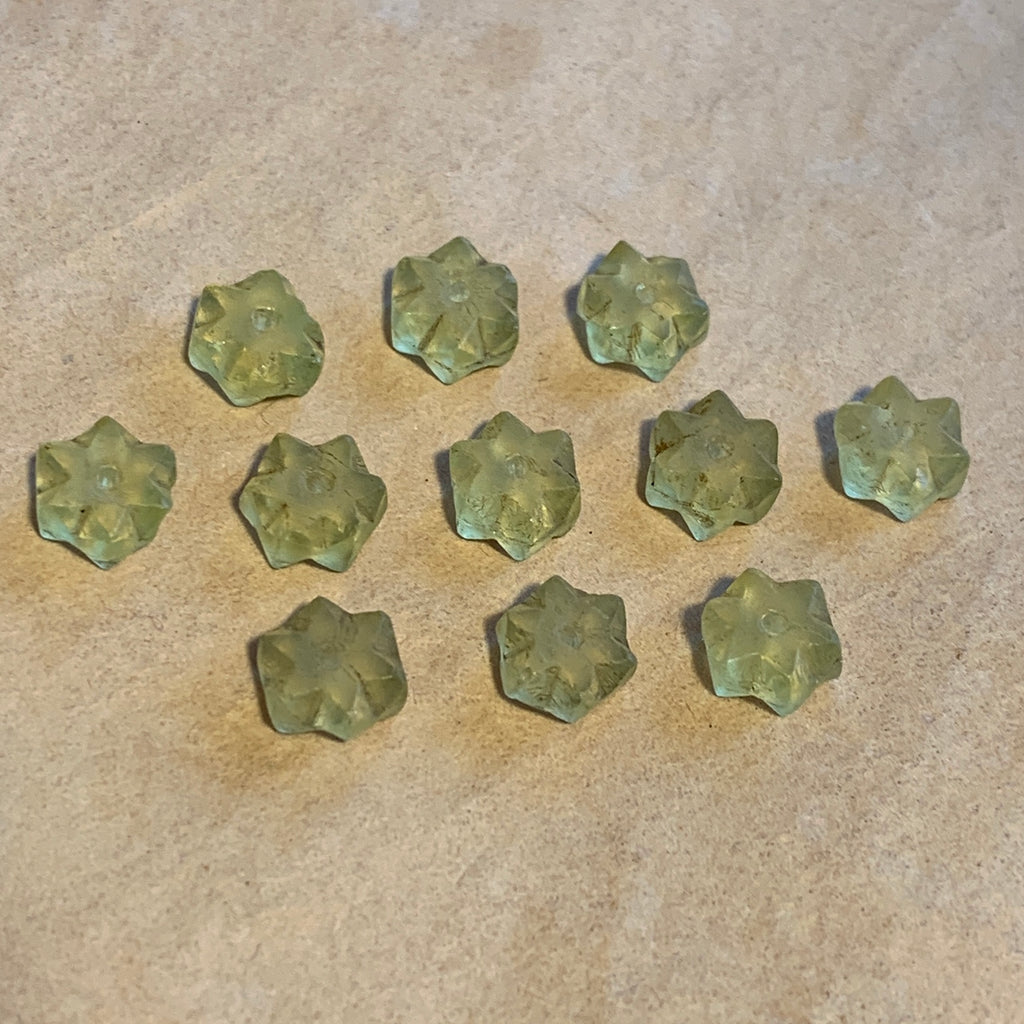 10 Antique Jonquil Vaseline Beads, Fluted Disc