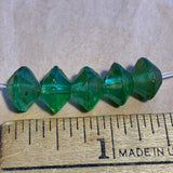 5 Antique Green Bicone Vaseline Beads