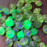 5 Antique Green Bicone Vaseline Beads