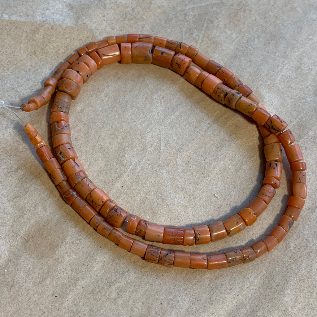Strand of Antique Salmon Coral, Uzbek