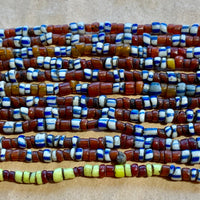 Antique Brick and Blue & White Striped Bonda Beads, India