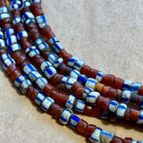 Antique Brick and Blue & White Striped Bonda Beads, India