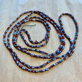 Antique Brick and Blue & White Striped Bonda Beads, India