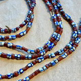Antique Brick and Blue & White Striped Bonda Beads, India