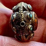 Nepalese Brass Bead with Coral and Turquoise