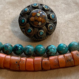 Nepalese Brass Bead with Coral and Turquoise