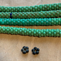 Old Czech Glass Green Flower Beads, 5 Petals