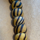 Antique Venetian Dark Yellow Glass Beads, Black Lines