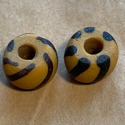 Antique Venetian Dark Yellow Glass Beads, Black Lines
