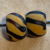 Antique Venetian Dark Yellow Glass Beads, Black Lines