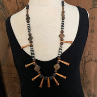 Unique Wood & Bone Necklace, Vintage Thai