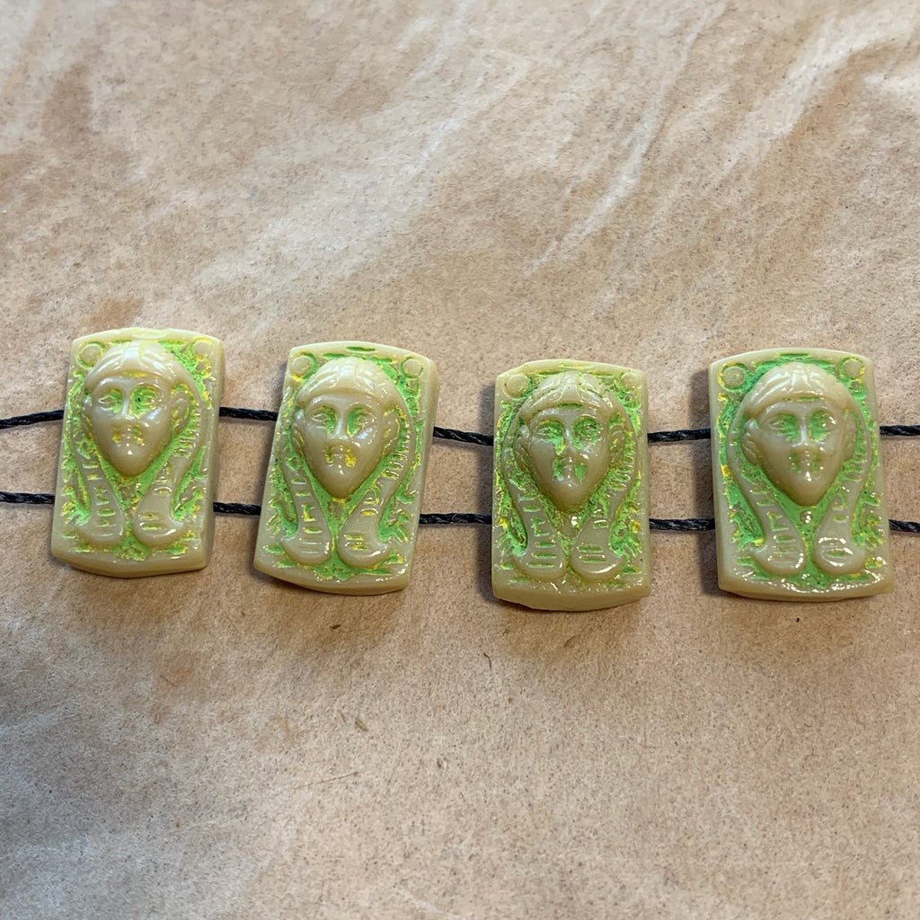 Vintage Czech "Egyptian Revival" 2-Hole Beads, Tan