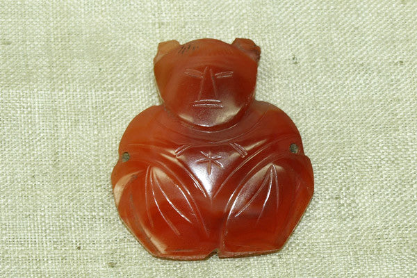 Antique Chinese Carved carnelian pendant; Immortal Lan Caihe