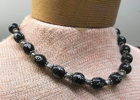 Black Coral Prayer Beads Necklace with Silver inlay from Yemen