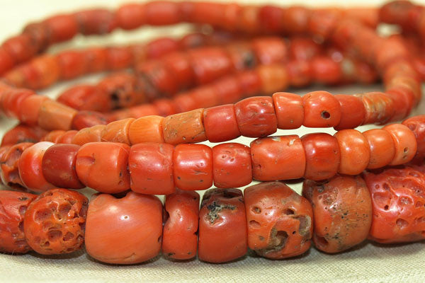 Antique Natural Red Coral Beads Collected From Nigeria Via African Trade