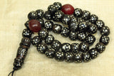 Antique Black Coral with Silver Inlay Beads, Prayer Necklace