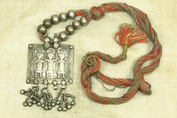 A Ladakh Antique Silver Necklace Decorated With Coral And Turquoise Beads  And Silver Drops. India