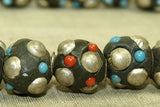 Himalayan Silver, Glass Turquoise and Coral "Paste" Beads