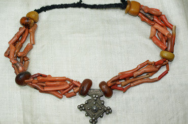 Berber Branch Coral, Silver, and Amber Necklace