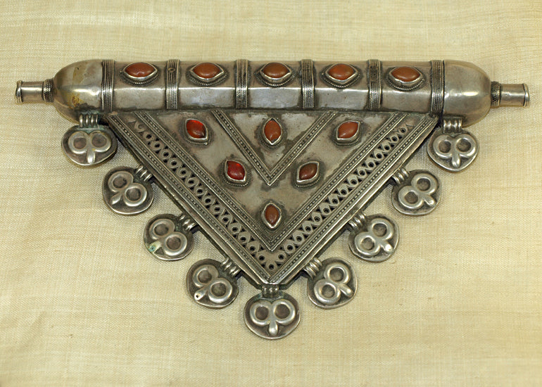 Large Silver and Carnelian Turkman Pendant