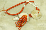 Antique Coral Glass and Shell Naga Necklace
