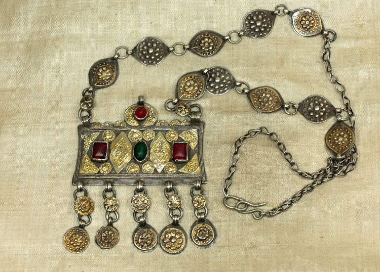 Vintage 1920s Silver and Gold Necklace from Afghanistan