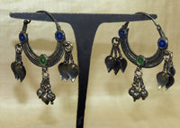 Enameled Antique Silver Hoops from India