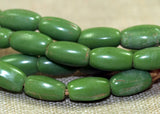 Small Opaque Green Rice Shape Czech Glass Beads