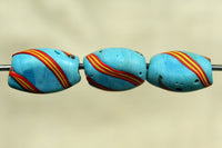 Venetian Bright Blue Glass Bead with Stripe