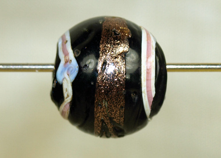 Fancy Black Venetian Glass Bead with Aventurine