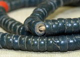 Vintage Greasy Lake Blue Glass Disc Beads from the Ivory Coast