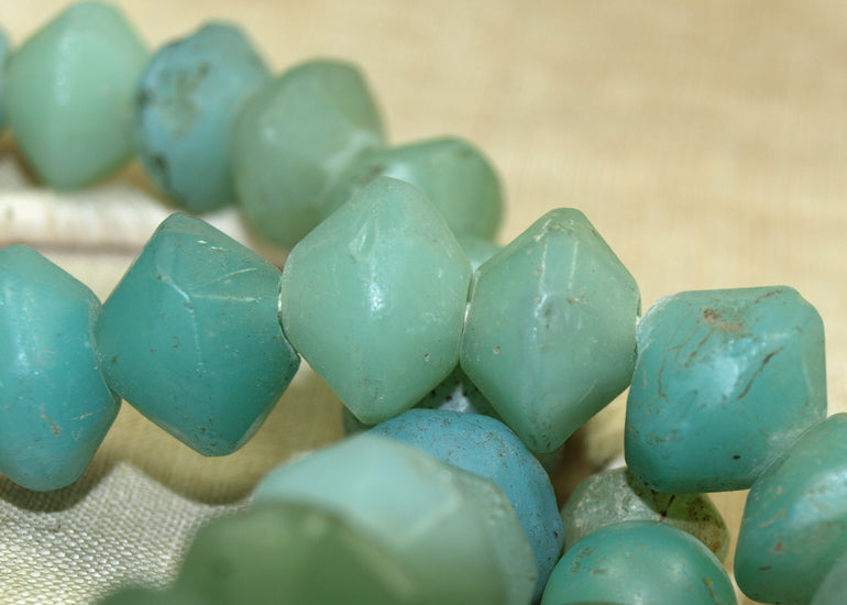 Strand of Large Seafoam Green Vaseline Beads from the 1800s