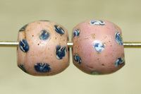 Pair of Rare Venetian Pink Bead with Blue and White Polka Dots