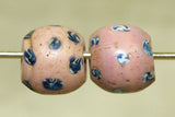 Venetian Pink w/Blue & White Polka Dot Bead, Pair