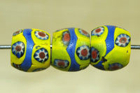 Yellow and Blue Antique Venetian Mille Fiore Bead