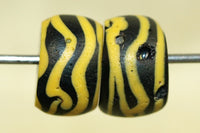 Pair of Antique Black and Yellow Venetian Glass Beads