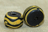 Pair of Antique Black and Yellow Venetian Glass Beads