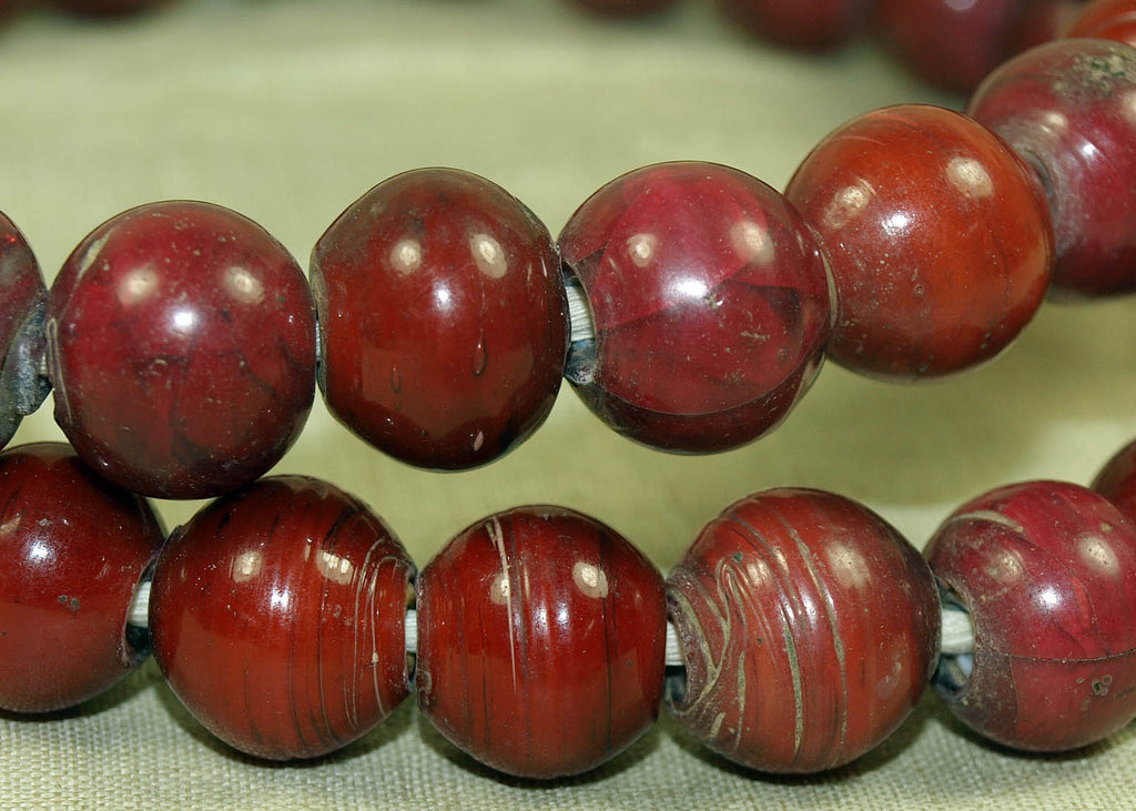 Antique Cranberry White and Yellow Heart Beads