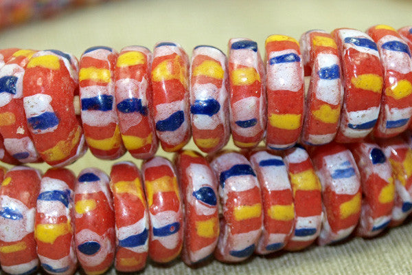 New Red, Pink, Yellow & Blue Eja Beads, Ghana
