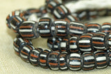 Red & White Striped Black Glass Beads