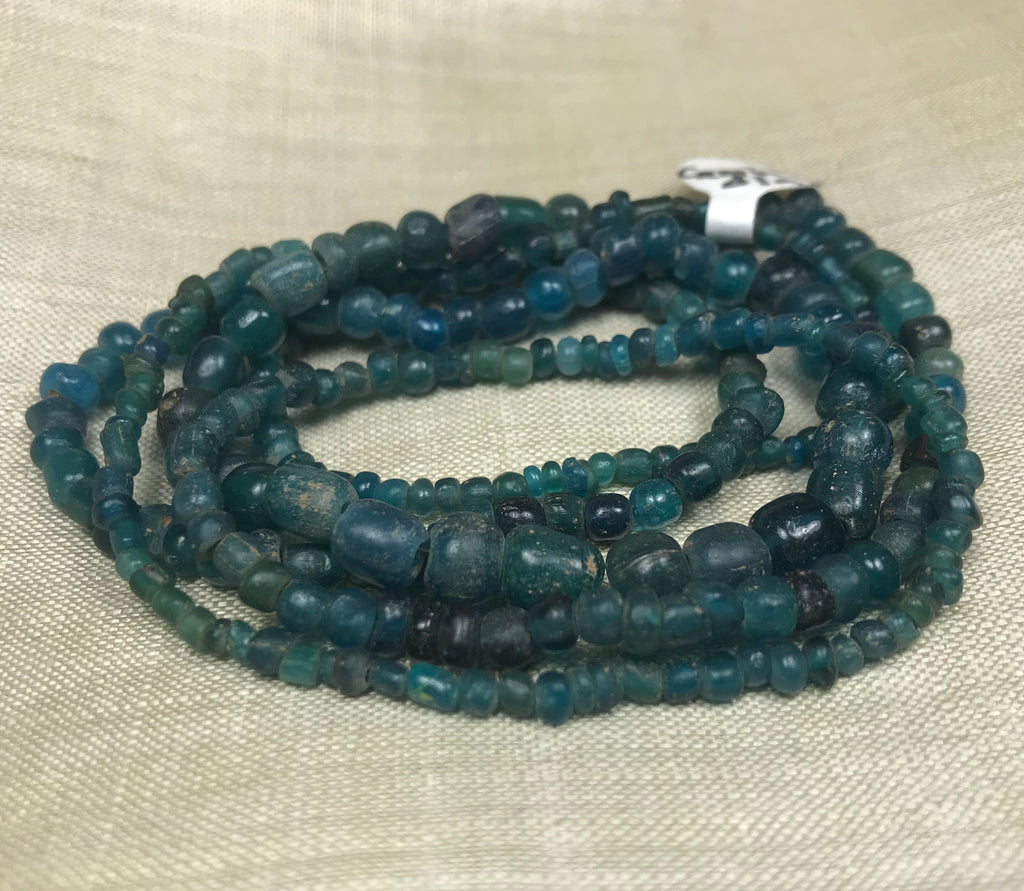 Strand of Deep Teal Ancient Cambodian Glass Beads