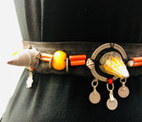Moroccan Enameled Silver Belt with Amber and Coral