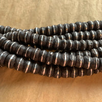 Strand of Ebony Wood Beads with Aluminum inlay