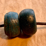 Pair of Dark Blue-Green Hebron Beads