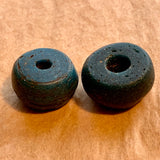 Pair of Dark Blue-Green Hebron Beads