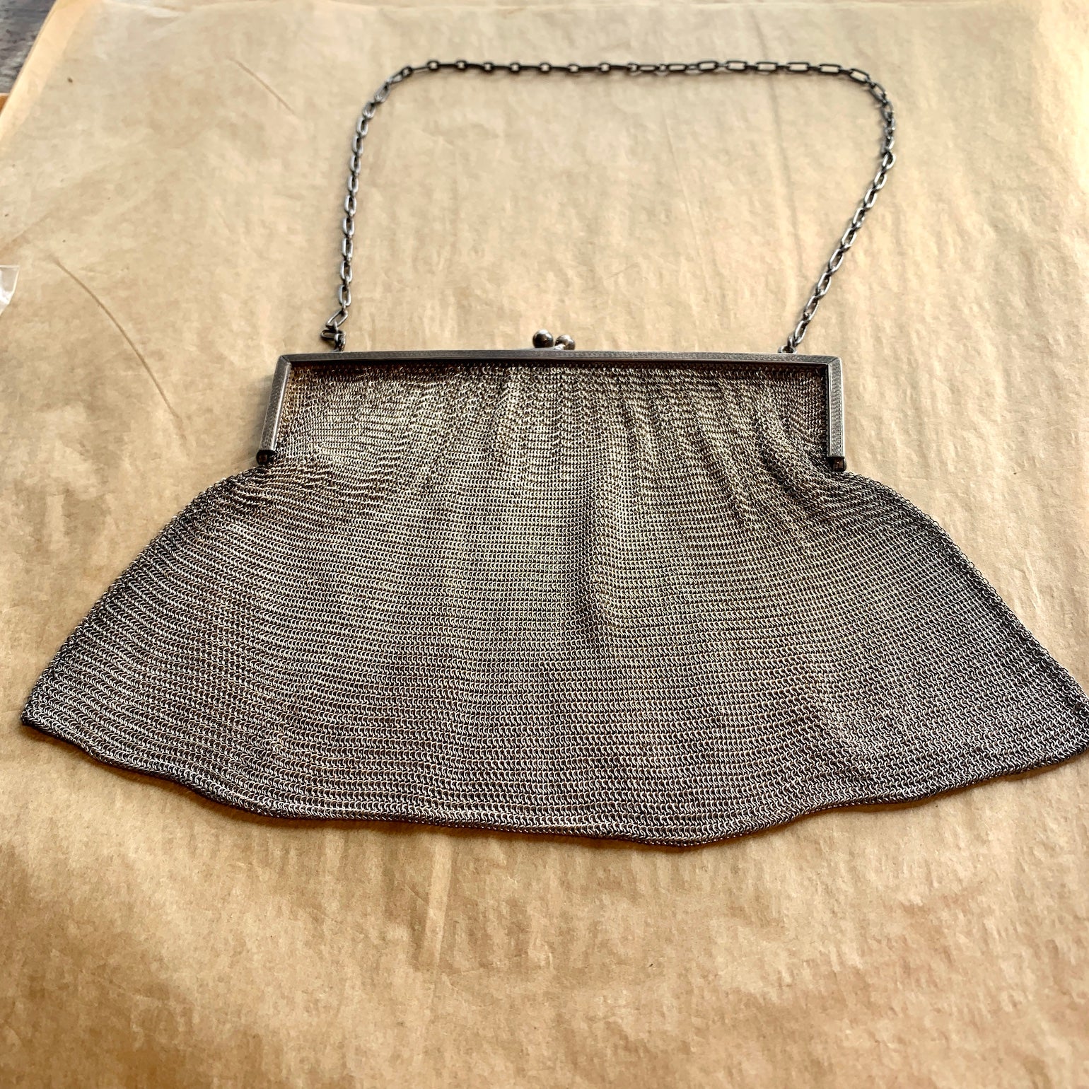 Edwardian Sterling Silver Mesh Purse Handbag 1900 1910 Antique Chain (item  #1354762)